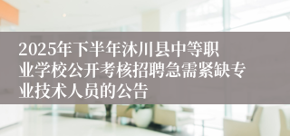 2025年下半年沐川县中等职业学校公开考核招聘急需紧缺专业技术人员的公告