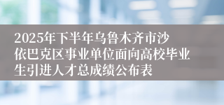 2025年下半年乌鲁木齐市沙依巴克区事业单位面向高校毕业生引进人才总成绩公布表