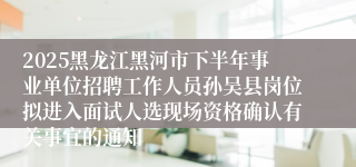 2025黑龙江黑河市下半年事业单位招聘工作人员孙吴县岗位拟进入面试人选现场资格确认有关事宜的通知