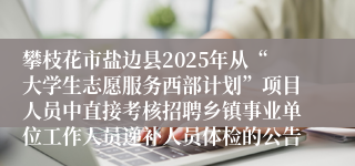 攀枝花市盐边县2025年从“大学生志愿服务西部计划”项目人员中直接考核招聘乡镇事业单位工作人员递补人员体检的公告