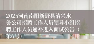 2025河南南阳新野县淯兴水务公司招聘工作人员领导小组招聘工作人员递补进入面试公告(第6号)