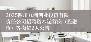 2025四川九洲创业投资有限责任公司招聘资本运营岗（投融资）等岗位2人公告