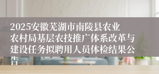 2025安徽芜湖市南陵县农业农村局基层农技推广体系改革与建设任务拟聘用人员体检结果公告