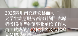 2025四川南充蓬安县面向“大学生志愿服务西部计划”志愿者考核招聘乡镇事业单位工作人员面试成绩、岗位排名及拟体检人员情况公示