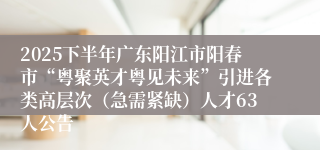 2025下半年广东阳江市阳春市“粤聚英才粤见未来”引进各类高层次(急需紧缺)人才63人公告