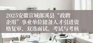 2025安徽宣城郎溪县“政聘企用”事业单位储备人才引进资格复审、双选面试、考试与考核有关事项的通知