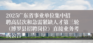 2025广东省事业单位集中招聘高层次和急需紧缺人才第三轮(博罗县招聘岗位)直接业务考核公告