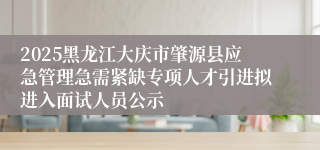 2025黑龙江大庆市肇源县应急管理急需紧缺专项人才引进拟进入面试人员公示