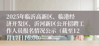 2025年临沂高新区、临港经济开发区、沂河新区公开招聘工作人员报名情况公示（截至12月17日16:00）