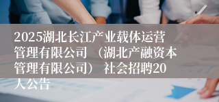 2025湖北长江产业载体运营管理有限公司 （湖北产融资本管理有限公司） 社会招聘20人公告
