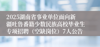 2025湖南省事业单位面向新疆吐鲁番籍少数民族高校毕业生专项招聘（空缺岗位）7人公告