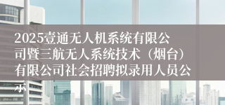 2025壹通无人机系统有限公司暨三航无人系统技术(烟台)有限公司社会招聘拟录用人员公示