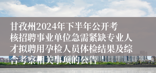 甘孜州2024年下半年公开考核招聘事业单位急需紧缺专业人才拟聘用孕检人员体检结果及综合考察相关事项的公告