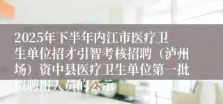 2025年下半年内江市医疗卫生单位招才引智考核招聘(泸州场)资中县医疗卫生单位第一批拟聘用人员的公示