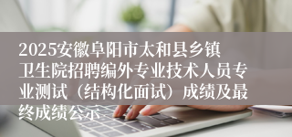 2025安徽阜阳市太和县乡镇卫生院招聘编外专业技术人员专业测试(结构化面试)成绩及最终成绩公示