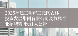 2025福建三明市三元区农林投资发展集团有限公司及权属企业招聘驾驶员1人公告