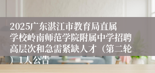 2025广东湛江市教育局直属学校岭南师范学院附属中学招聘高层次和急需紧缺人才（第二轮）1人公告