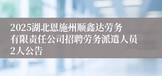 2025湖北恩施州顺鑫达劳务有限责任公司招聘劳务派遣人员2人公告