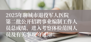 2025年聊城市退役军人医院第二批公开招聘事业编制工作人员总成绩、进入考察体检范围人员及有关事项的通知