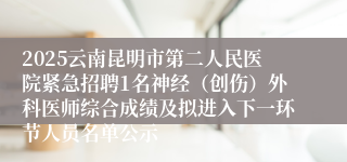 2025云南昆明市第二人民医院紧急招聘1名神经（创伤）外科医师综合成绩及拟进入下一环节人员名单公示