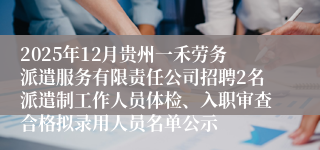 2025年12月贵州一禾劳务派遣服务有限责任公司招聘2名派遣制工作人员体检、入职审查合格拟录用人员名单公示