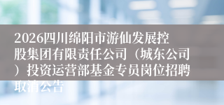 2026四川绵阳市游仙发展控股集团有限责任公司（城东公司）投资运营部基金专员岗位招聘取消公告