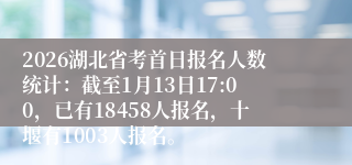 2026湖北省考首日报名人数统计：截至1月13日17:00，已有18458人报名，十堰有1003人报名。