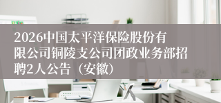 2026中国太平洋保险股份有限公司铜陵支公司团政业务部招聘2人公告（安徽）