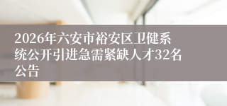 2026年六安市裕安区卫健系统公开引进急需紧缺人才32名公告