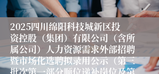 2025四川绵阳科技城新区投资控股（集团）有限公司（含所属公司）人力资源需求外部招聘暨市场化选聘拟录用公示（第三批次第一部分顺位递补岗位及第二部分岗位）