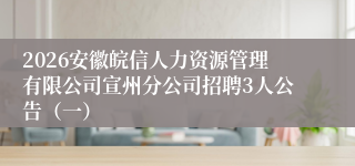 2026安徽皖信人力资源管理有限公司宣州分公司招聘3人公告（一）