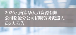 2026云南宏华人力资源有限公司临沧分公司招聘劳务派遣人员3人公告