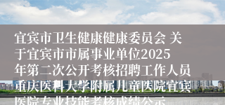 宜宾市卫生健康健康委员会 关于宜宾市市属事业单位2025年第二次公开考核招聘工作人员重庆医科大学附属儿童医院宜宾医院专业技能考核成绩公示