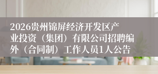 2026贵州锦屏经济开发区产业投资（集团）有限公司招聘编外（合同制）工作人员1人公告