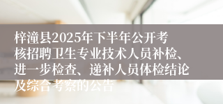 梓潼县2025年下半年公开考核招聘卫生专业技术人员补检、进一步检查、递补人员体检结论及综合考察的公告