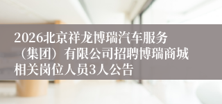 2026北京祥龙博瑞汽车服务(集团)有限公司招聘博瑞商城相关岗位人员3人公告