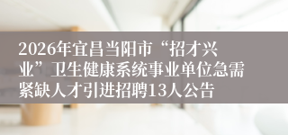 2026年宜昌当阳市“招才兴业”卫生健康系统事业单位急需紧缺人才引进招聘13人公告