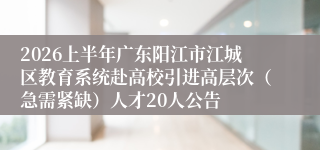 2026上半年广东阳江市江城区教育系统赴高校引进高层次（急需紧缺）人才20人公告