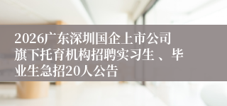 2026广东深圳国企上市公司旗下托育机构招聘实习生 、毕业生急招20人公告