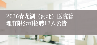 2026青龙湖(河北)医院管理有限公司招聘12人公告