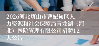 2026河北唐山市曹妃甸区人力资源和社会保障局青龙湖(河北)医院管理有限公司招聘12人公告