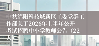 中共绵阳科技城新区工委党群工作部关于2026年上半年公开考试招聘中小学教师公告(22人)