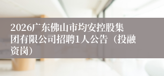 2026广东佛山市均安控股集团有限公司招聘1人公告（投融资岗）