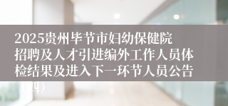 2025贵州毕节市妇幼保健院招聘及人才引进编外工作人员体检结果及进入下一环节人员公告（四）