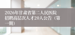 2026年甘肃省第二人民医院招聘高层次人才20人公告(第一期)
