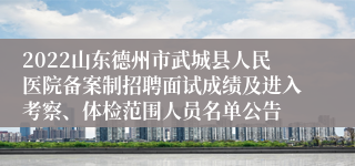 2022山东德州市武城县人民医院备案制招聘面试成绩及进入考察、体检范围人员名单公告