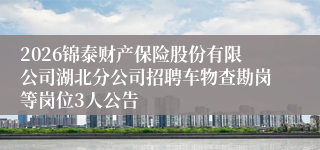 2026锦泰财产保险股份有限公司湖北分公司招聘车物查勘岗等岗位3人公告
