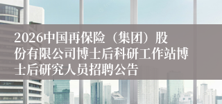 2026中国再保险(集团)股份有限公司博士后科研工作站博士后研究人员招聘公告