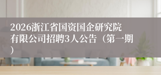 2026浙江省国资国企研究院有限公司招聘3人公告(第一期)