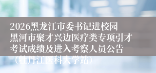 2026黑龙江市委书记进校园黑河市聚才兴边医疗类专项引才考试成绩及进入考察人员公告 （牡丹江医科大学站）